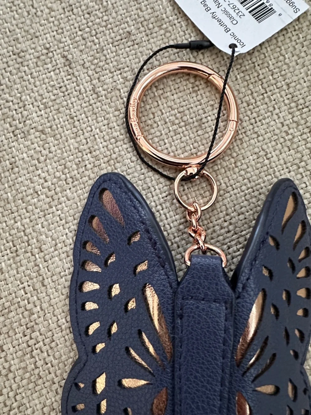 NWT Vera Bradley Iconic Butterfly Bag Charm Keychain navy/rose gold
